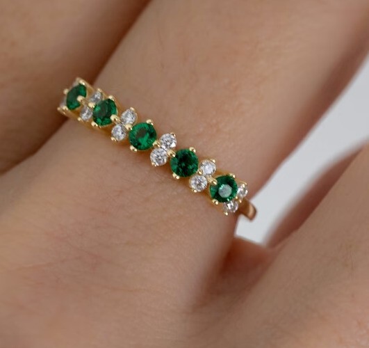 Elegant 2Ct Round Cut Simulated Emerald Wedding Band in 14k Gold Plated-image