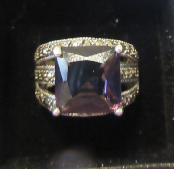 AMETHYST SQUARE CUT SOLITAIRE WITH MARQUISITE STE… - image 1