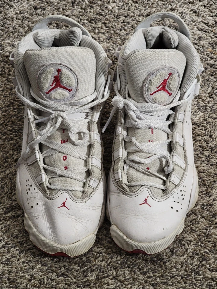 Air Jordan 6 кольца Athletic туфли молодежный размер 4,5Y шнурует вверх все белый/красный (2021) - Изображение 3 из 4
