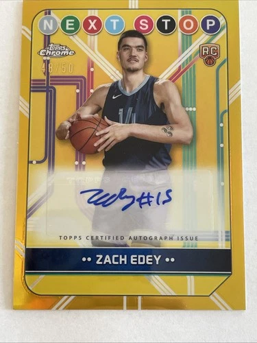 Zach Edey RC Auto /50 Topps Chrome Next Stop GOLD Rookie SP Memphis #48/50