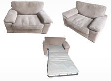 Beige Linen Fold Out Sleeper Sofa Bed 2 Seater Contemporary Pad Arms 85cm