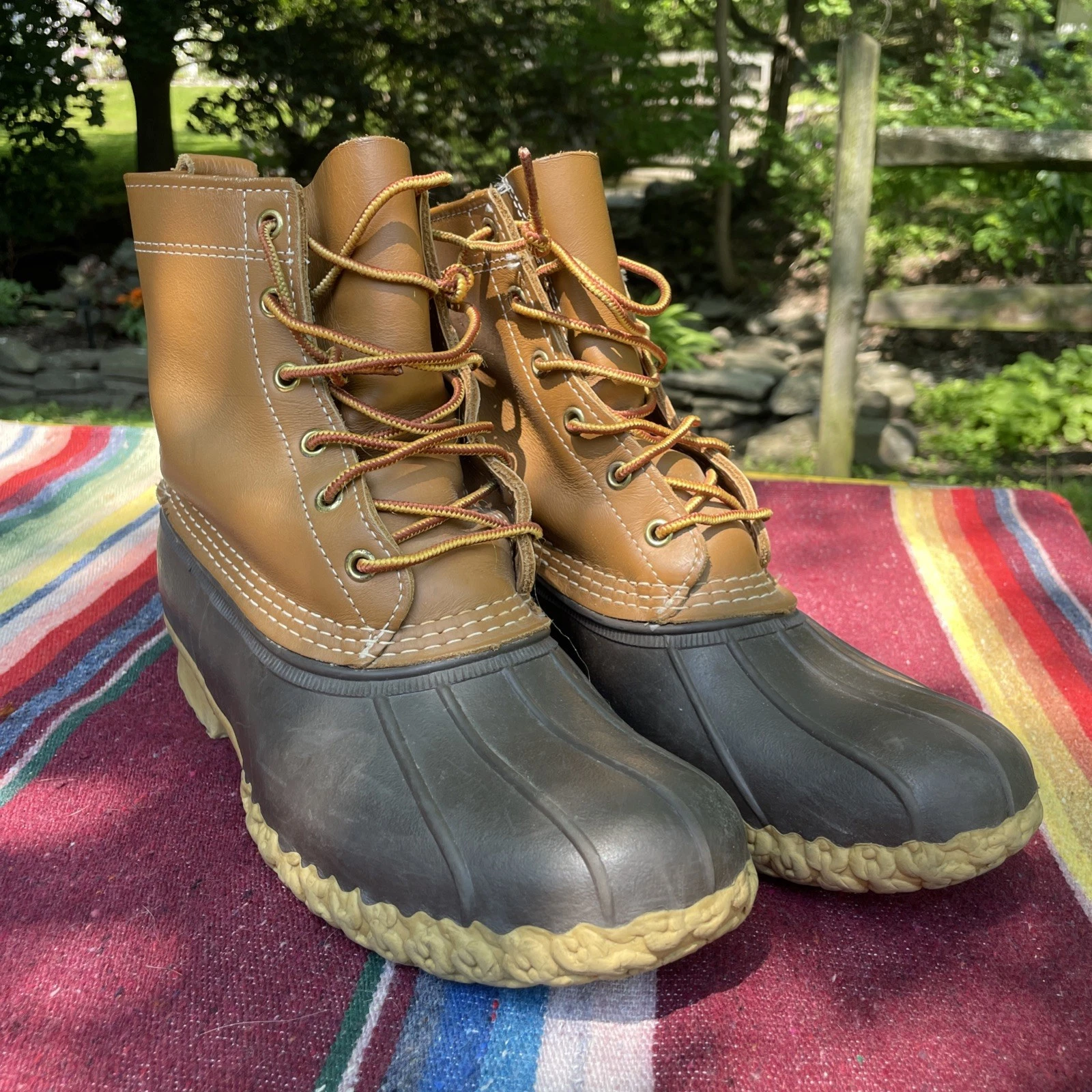 LL Bean Bean Boots 8 Inch Duck USA Maine Made Rain Tan Mens Size 9 M Leather ✅