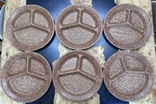 1950's KYS-ITE Melmac 11" 3 Section Brown Wood Pattern Dinner Plates USA Made