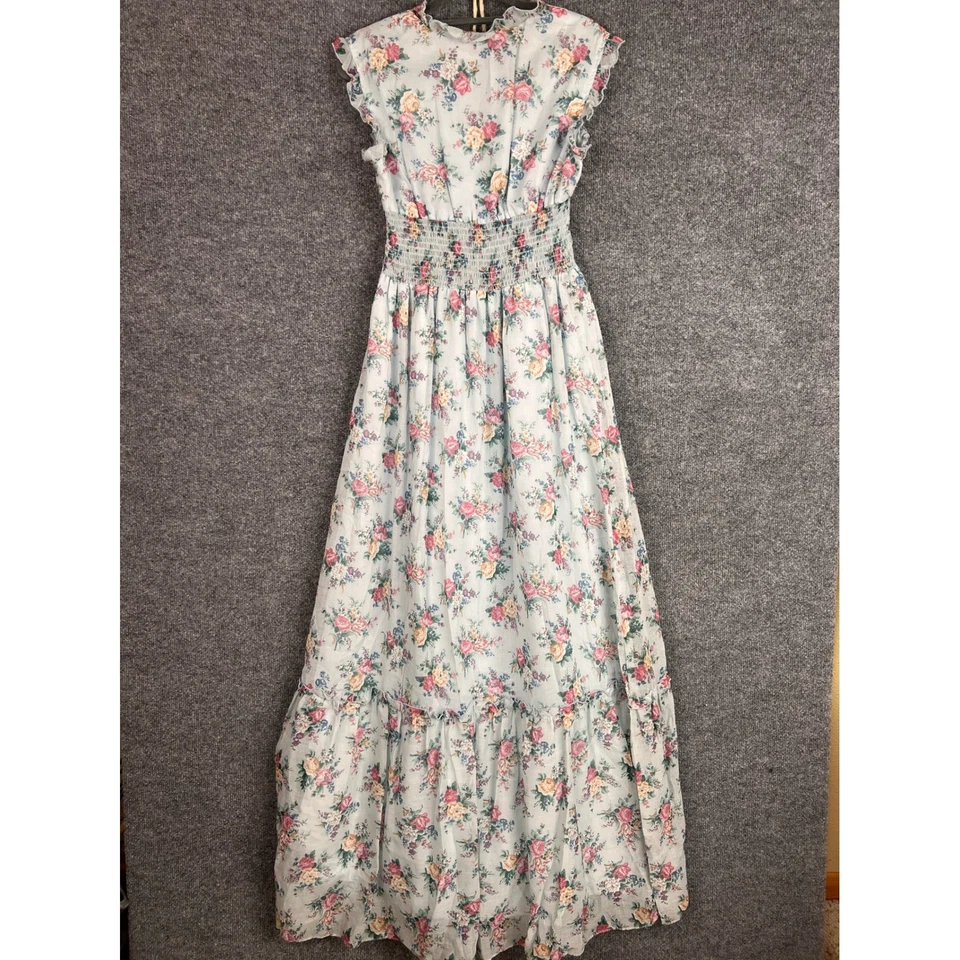 Vintage Terri Juniors Floral Maxi Dress Ruffle Sleeve Junior Size 11 - Image 2 of 4