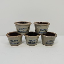5 Beaumont Brothers 1.25" Mini Crocks Stoneware Salt Glaze HAPPY BIRTHDAY NOS