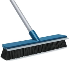16-Inch Push Broom Outdoor with Rubber Squeegee and 58" Long Handle, 2 Blue 