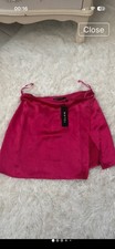 Motel Hot Pink Satin Wrap Mini Skirt Size Large Fit Uk 14