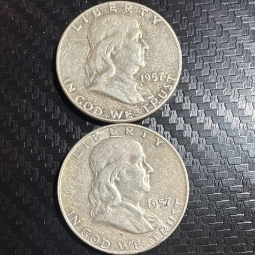 1957 P & D Franklin Half Dollar 90% Silver 50C Circulated US Coin Lot of 2