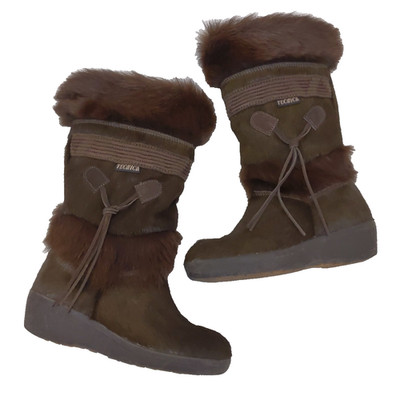 TECNICA 6 36 Boots Skandia Apres Brown Goat Fur Mid-Calf Wedge Italy