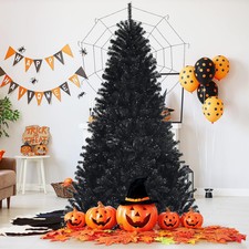 7ft Black Halloween Tree with 500 Purple LED Lights Metal Stand