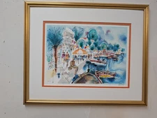 " Tiberias "  Framed  Serigraph on Paper  by  Shmuel Katz .
