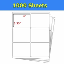 6000 4" x 3 1/3" Laser Ink Jet Address Shipping Self Adhesive Labels 6 per sheet