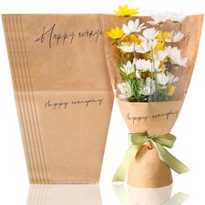 60Pcs Mother's Day Flower Kraft Paper Wrapping Bags Brown Clear Floral Bouquet S