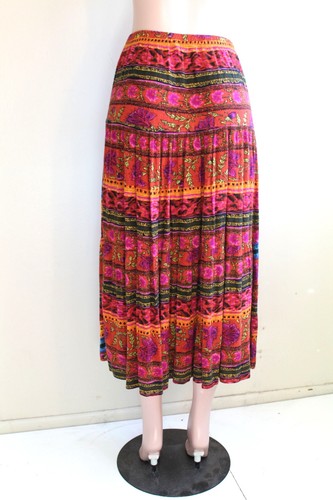 Options L Midi Peasant Skirt Rayon Crepe Elastic Waist Rainbow Stripe Boho VTG - Picture 6 of 6