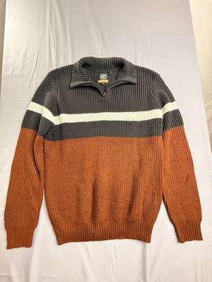 #ad #ad Le Breve Mens Large Colorblock 1 4 Zip Sweater Rib Turtle Zip Stripe Brown Black $20.00