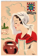 Vintage Postcard Nivernais France Regional Folk Costume Illustrated Art 1940s