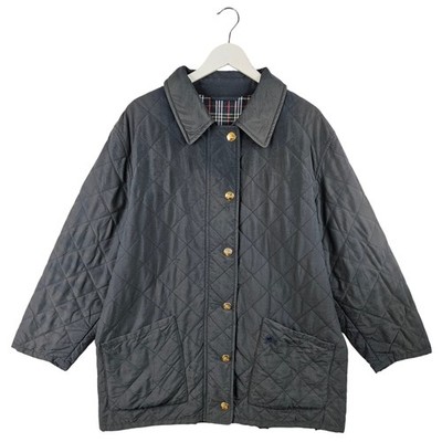 VTG 90s Burberrys Womens Navy Blue Quilted Jacket Gold Buttons Size 18