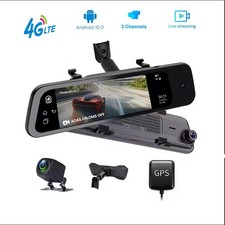 4G LTE 3 Channels Android Dash Cam With Touch Rearview Mirror Wifi APP GPS ADAS