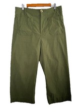 Maeve Anthropologie The Colette Cropped Wide Leg Pants Linen Blend Green Size 32