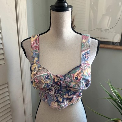 Vintage Byer California Crop Top Womens Large Blue Retro 90s Pin Up Coquette