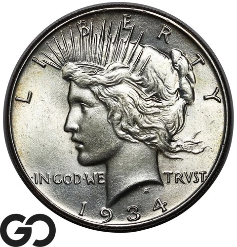 1934 Peace Dollar, Nice Mint Luster, Brilliant Uncirculated++