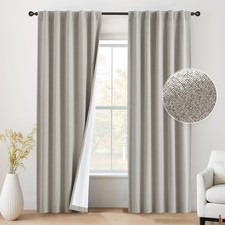 Linen 100 Blackout Curtains 84 Inches Long 2 Panels for Bedroom Living Room ...