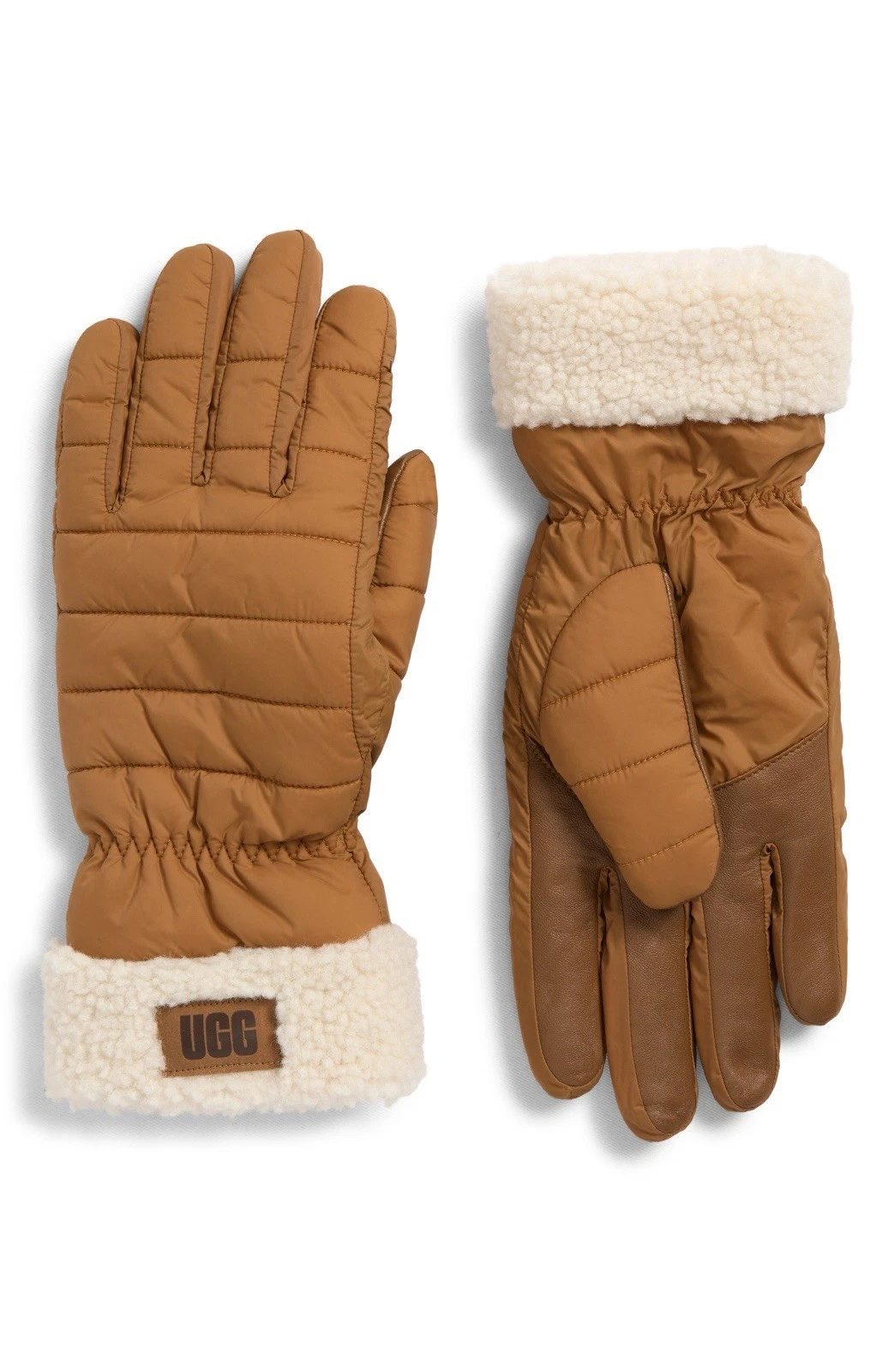 UGG AW UGGfluff Cuff Gloves Chestnut L/XL Water Resistant NWT
