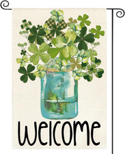 Double-Sided Watercolor Shamrock Garden Flag for St. Patrick's Day 12x18 Inch