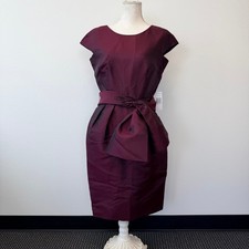 Alex Evenings Womens Wine Midi Pleated Belt Accent Cocktail Party Dress Size 6