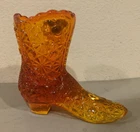 Vintage Fenton Orange Amberina Daisy & Button Glass Ladies Shoe Boot & Sticker