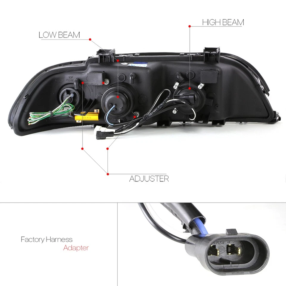 Se adapta a BMW E39 1996-2003 Serie 5{DUAL 3D LED HALO}Lámpara de faro proyector negro Foto 4 de 4