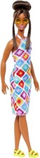 Barbie Fashionistas Doll #210 Brown Hair in Bun Wearing Brown yellow Sandals