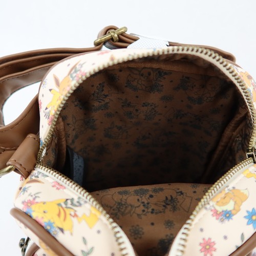 Loungefly Pokemon Crossbody Bag Purse Pikachu Eevee Friends Floral Faux Leather - Picture 9 of 15