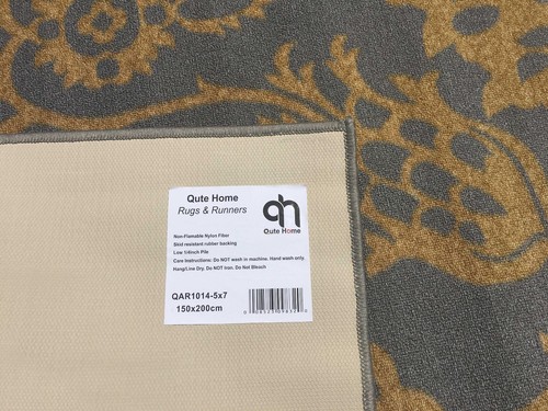 Alfombra de área antideslizante antideslizante de color dorado y gris con respaldo de goma diseño floral - Imagen 13 de 13