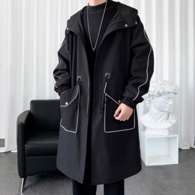 Men Hooded Long Trench Coats Loose Zip Up Open Front Tops Jacket Tops  Overcoats - Main Image