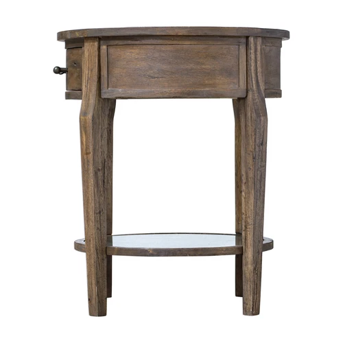 Classic Round Light Wood Accent Table | Drawer Mirrored Transitional Elegant - Picture 4 of 5