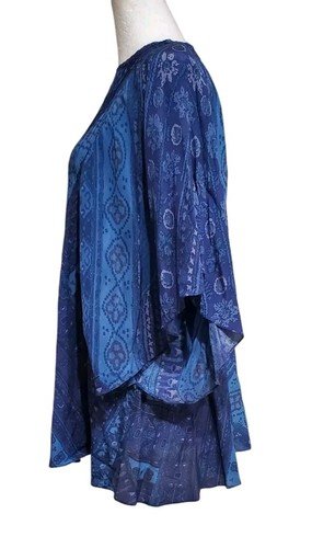 Top Kurti Ritu Kumar Azul Índigo Estampado Bandhej Talla Grande Nuevo con Etiquetas - Imagen 2 de 5