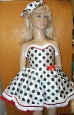 Dance Costume 2-3C Black Polka Dot red Trim attached petticoat Adjustable strap