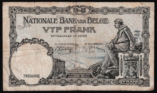 Belgium 5 francs 1938.04.09. Royal Couple P108a aF/VG - Picture 3 of 8