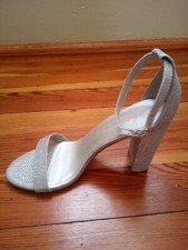 NEW Women Hi-Chunk Block Heel Silver Glitter Open Toe Party Wedding Pump Heel