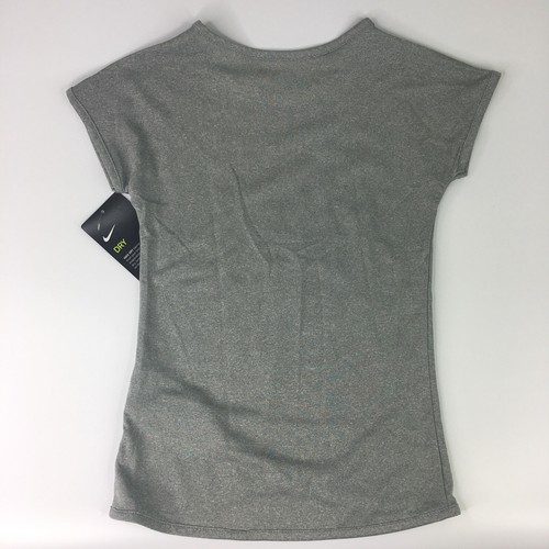 Nike Girls Crew Short Sleeve Gray Tunic Top Logo Spell out Pink Sparkle SIZE 5 - Picture 2 of 3