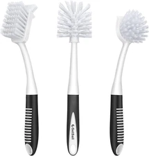 Dish Brush Set of 3 – Long Handle Scrub Brush & Bottle Brush for Deep Cleaning