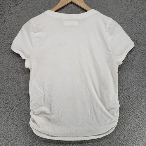 Abercrombie Kids 15/16 White T-Shirt Ruffle Sides Embroidered Moose Cap Sleeves - Picture 12 of 18