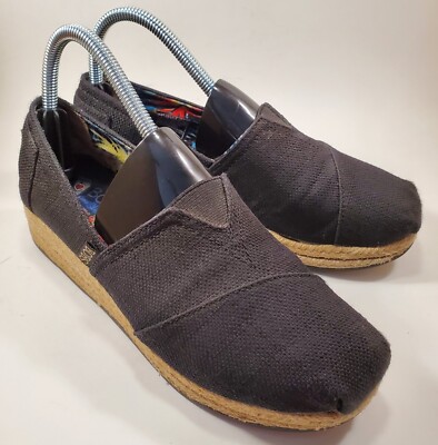 Womens BOBS Sz 7.5 by Skechers Shoes Memory Foam Espadrille Wedge Black