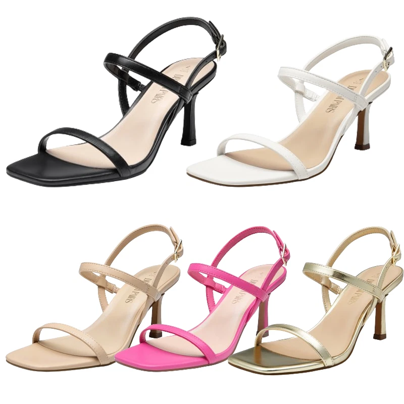 Women Ankle Strap Square Toe Stilettos High Heel Slingback Wedding Heel Sandals