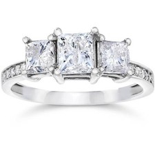 F SI 2ct Three Stone Princess Cut Diamond Engagement Ring 14K White Gold