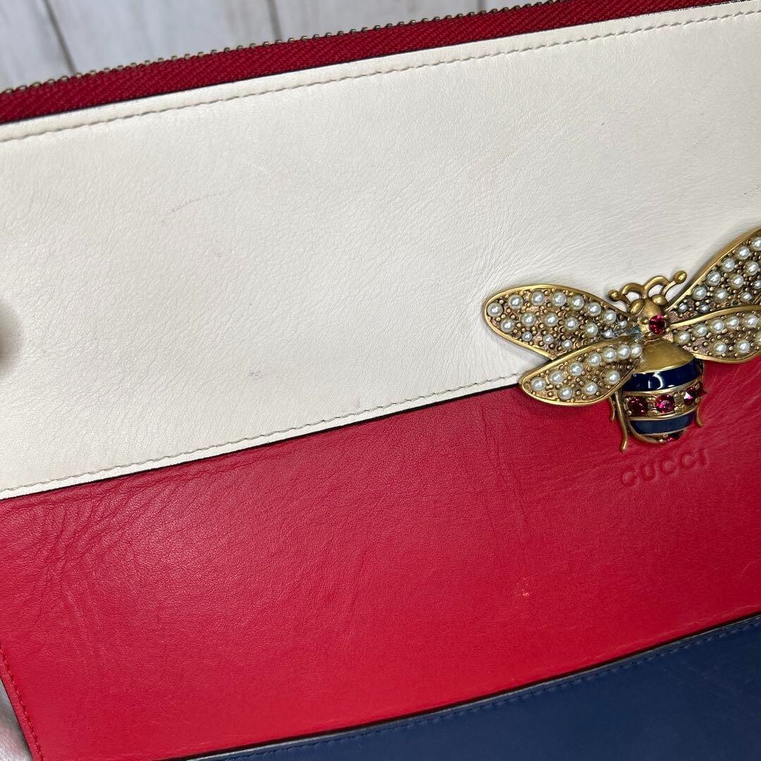 GUCCI Queen Margaret BEE Second Bag Clutch Bag used white red blue 