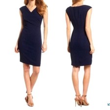 $160 NWOT ELIZA J NAVY CROSS BODICE CREPE CAREER DRESS SIZE 6