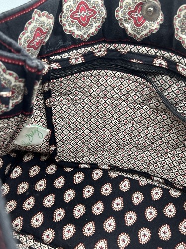 Vera Bradley Classic Black Tote Bag Red Paisley Double Straps End Ties Snap Tote - Picture 4 of 5