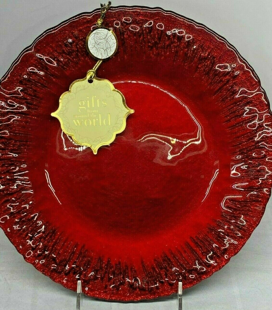 4 pc Set Christmas Red Dinner Plate Sparkle Starburst Artistic Accent New 11" eBay